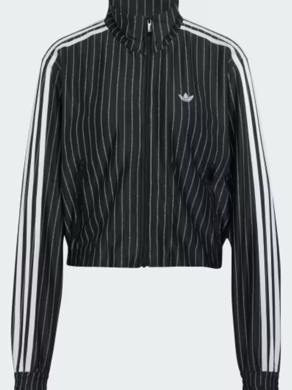 adidas Black Pinstripe Crop Track Jacket with White Stripes